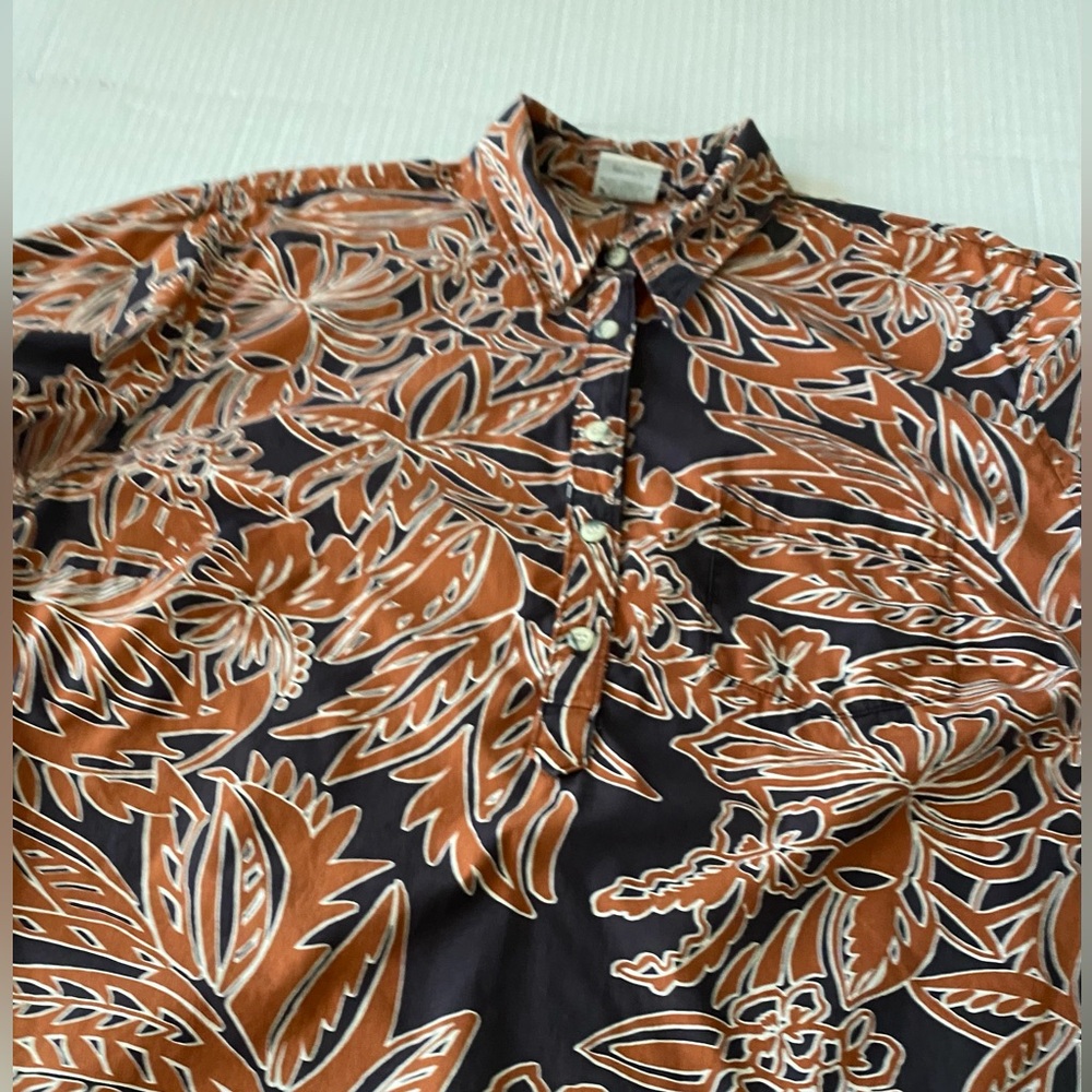 Vintage Go Barefoot Hawaiian Shirt Brick Red and Black 3 button pullover Size XL - Picture 6 of 11